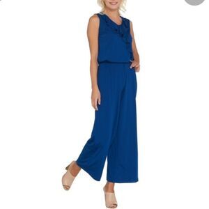 NWT Joan Rivers Jersey V-neck Navy Ankle Jumpsuit w/ Ruffle